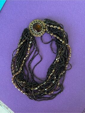 Vintage Vogue JLRY  Sterling Multi-Strand Black and Gold Beaded Necklace